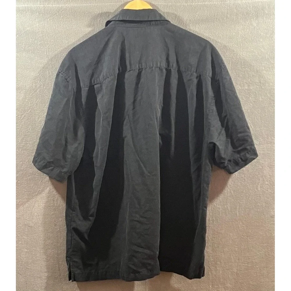 Jamaica Jaxx Mens XL Silk Tropical Leaf Embroidered Button Down Shirt Black - Picture 3 of 6